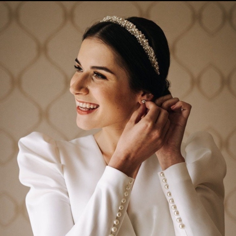 Ivory pearl wedding headband